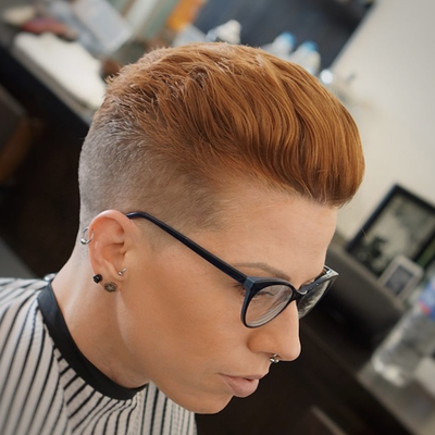 Androgynous women's hair cut, modern and cool woman's fade hair
